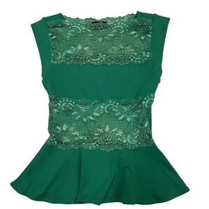 Vintage Bebe Y2K Top Womens XS Kelly Green Fitted Lace Detail Blouse‎ Coquette